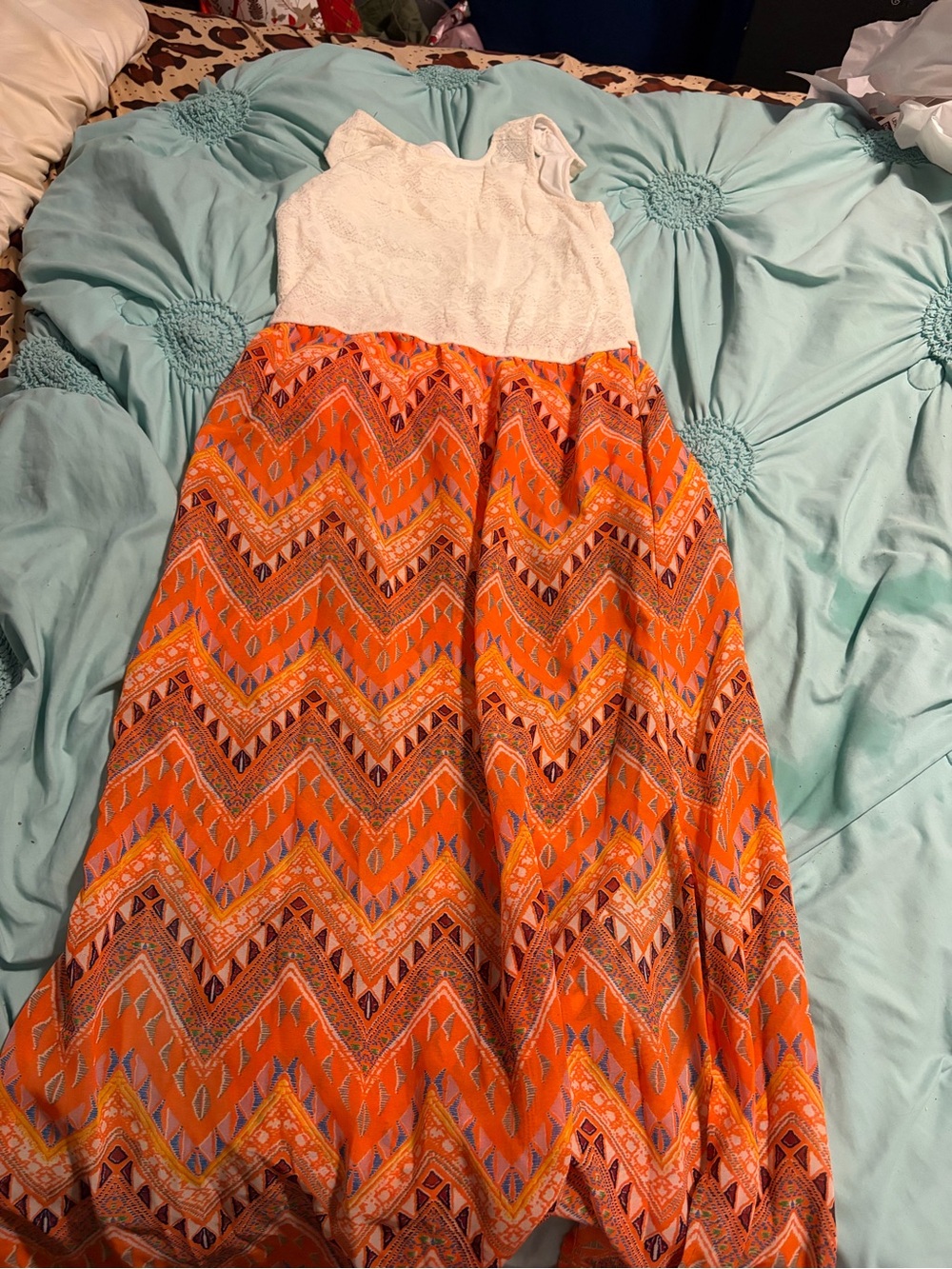 ARDENE Geometric Maxi Dress in Orange & White Small